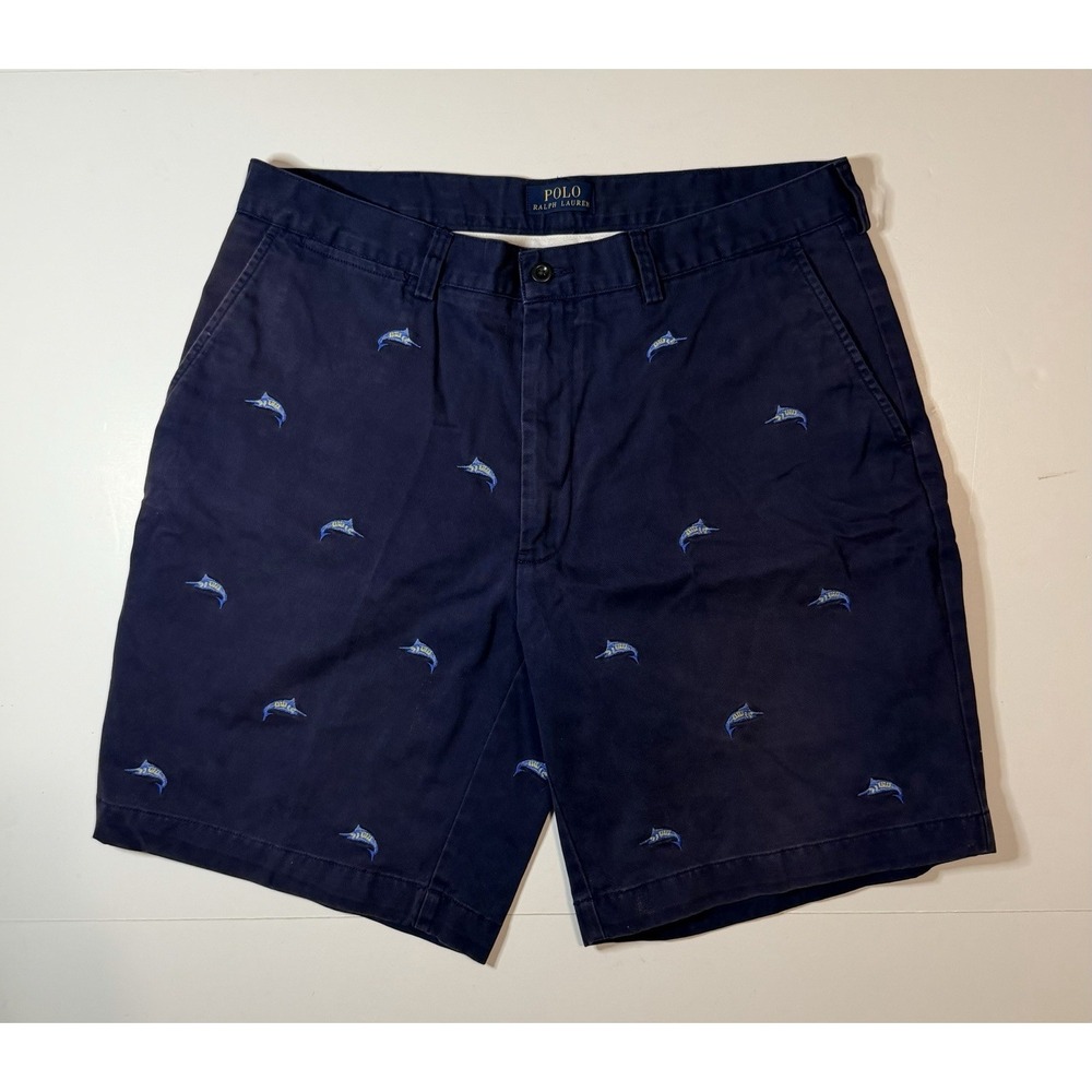 Polo Ralph Lauren Shorts Size 35 Swordfish Stretch Classic All Over Embroidered